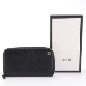 Authentic Gucci Long Continental Zip Around Wallet in Black Leather